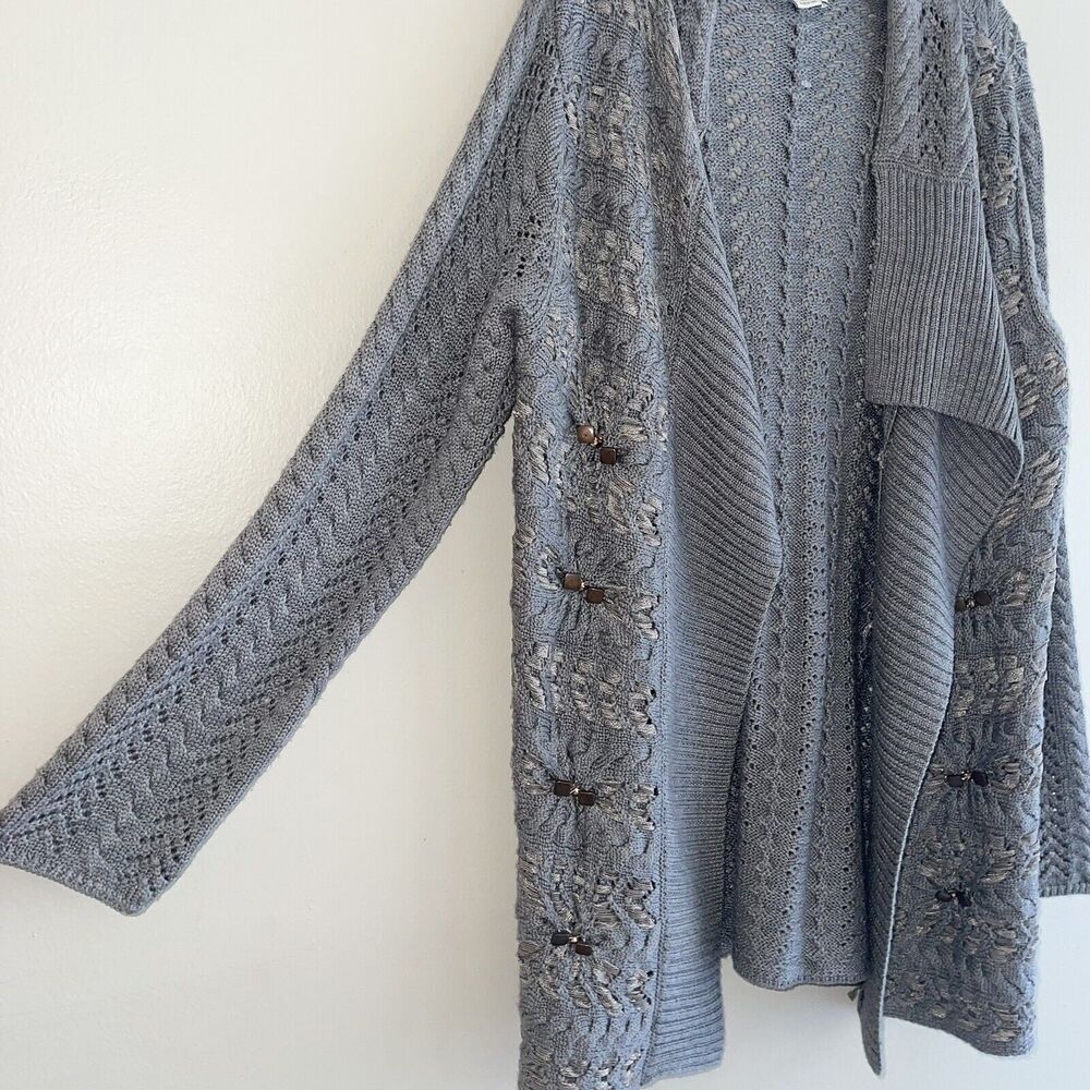 Coldwater Creek Longline Cardigan Plus Size 14 16 Wool Gray Knit Sweater